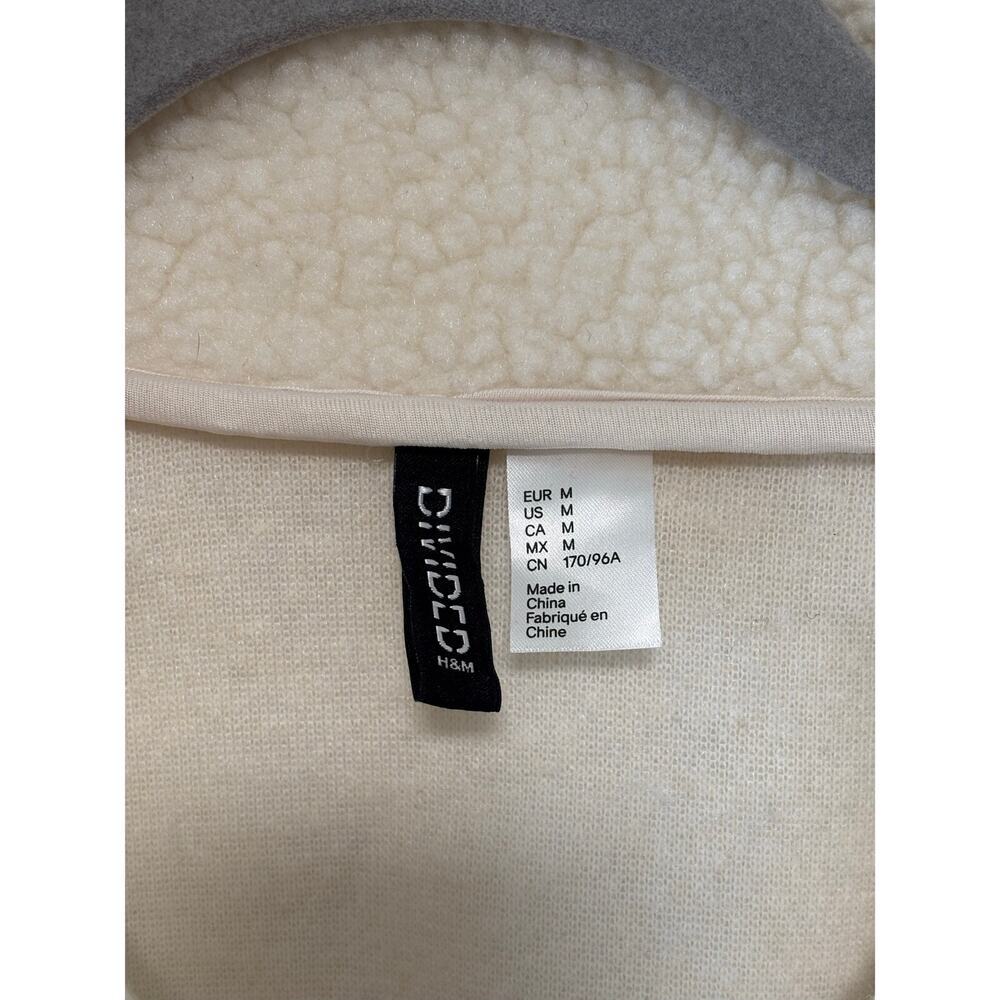 H&M Divided Teddy Fleece Pullover Medium Ivory Sherpa 1/4 Zip Cozy Jacket - Picture 4 of 9